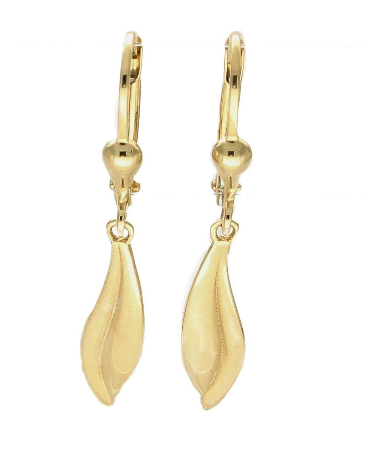 Złote kolczyki wiszące 585 łezki KL 11214. Złote kolczyki wiszące. Złote kolczyki łezki. Eleganckie, złote kolczyki z ozdobnym wiszącym elementem w kształcie koła. Kółko jest do połowy pełne..jpg